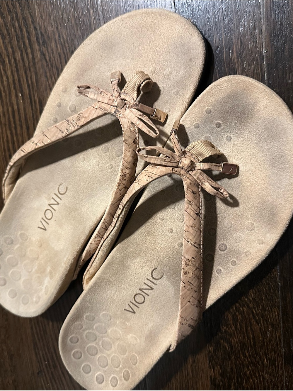 Vionic Bella II Gold Cork Toe-Post Sandal Flip Flop Women's US size 9